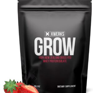 Xwerks Grow Whey Protein Powder, 25g Pure Isolate Protein from New Zealand Grass Fed Cows, Builds Strength and Speeds Recovery, Paleo and Keto Friendly, Soy and Gluten Free, Strawberry, 30 Servings