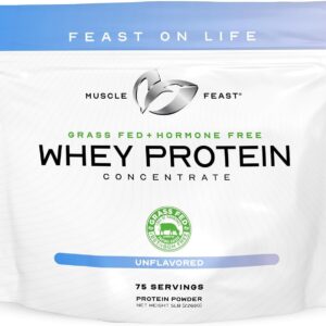 Muscle Feast Grass-Fed Whey Protein Concentrate Powder, All Natural, Hormone Free Pasture Raised Whey Protein Powder for Women & Men, Clean, Non-GMO & Gluten Free Whey Concentrate – Unflavored, 5lb