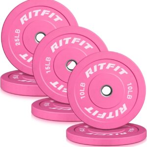 RITFIT Pink Weight Plates, 2 Inch Olympic Barbell Weight Plate, Bumper Plates With Steel Insert, Pink Weights for Gym and Home