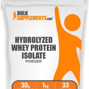 BulkSupplements.com Hydrolyzed Whey Protein Isolate Powder – Whey Isolate Protein – Unflavored & Gluten Free, 30g per Serving, 1kg (2.2 lbs) (Pack of 1)