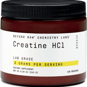BEYOND RAW Science-Backed Creatine HCl Powder, Lab Grade, for Muscle Strength and Growth, Energy Production, Athletic Performance, Cognitive Support, Cellular Hydration, 120 Servings