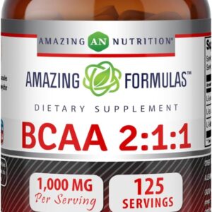 Amazing Formulas BCAA 2:1:1 1000 Mg Per Serving | Capsules | Branched Chain Amino Acids Supplement | Non-GMO | Gluten-Free | Made in USA (250 Count, Pack of 1)