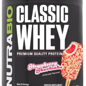 NutraBio Classic Whey Protein Powder Supplement – 25g of Protein Per Scoop – Full-Spectrum Amino Acid Profile with No Fillers, Artificial Colors, or Preservatives – Strawberry Shortcake, 2 Pounds