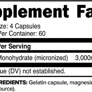 Primaforce Creatine Monohydrate Capsules – 240 Capsules, 3,000mg per Serving, Gluten Free and Non-GMO