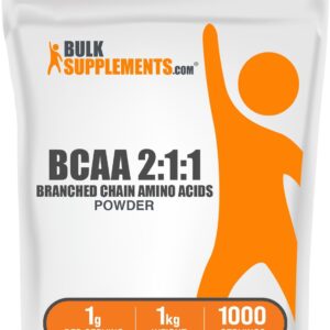 BulkSupplements.com BCAA 2:1:1 Powder – Branched Chain Amino Acids, BCAAs Amino Acids Powder – Unflavored & Gluten Free, 1g per Serving, 1kg (2.2 lbs) (Pack of 1)