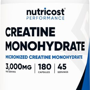 Nutricost Creatine Monohydrate 3,000mg, 180 Capsules (750mg Per Capsule) – Gluten Free, Non-GMO