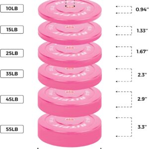 RITFIT Pink Weight Plates, 2 Inch Olympic Barbell Weight Plate, Bumper Plates With Steel Insert, Pink Weights for Gym and Home