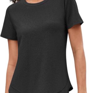 Womens Workout Tops Short Sleeve Crewneck Sports Yoga Running Shirts Quick Dry Outfits S-3XL