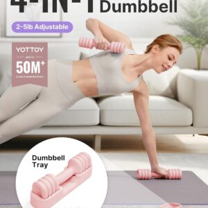 YOTTOY Adjustable Dumbbell Set of 2, 4-in-1 Hand Weights for Women at Home, Compact Free Weights Dumbbells Set with Soft Grip and Base, 2-5 lbs Each for Home Gym