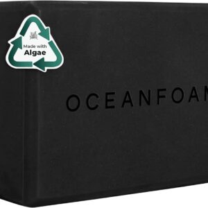 Oceanfoam Workout Block – High-Density Foam Exercise Block, Lightweight, Non-Slip for Stability & Support in Pilates, Yoga, Stretching & More – Algae-based EVA Foam, 9″x6″x4″ (Black)