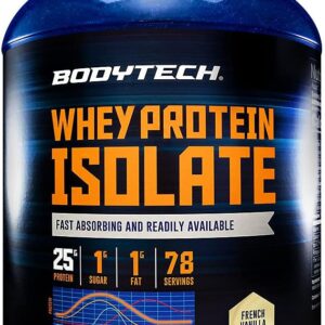 BODYTECH Whey Protein Isolate Powder – 25g Protein per Serving with BCAAs – Fast-Absorbing for Muscle Growth & Recovery – Vanilla (5 lb, 71 Servings)
