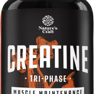 Natures Craft High Strength Tri Phase Creatine Tablets for Women & Men – Formula Blend of Creatine Monohydrate, 300mg HCL & Pyruvate Supplement – Muscle Mass Gain & Recovery Supplement – 120 Tablets