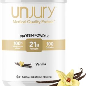 Unjury Whey Protein Powder | Vanilla | 21g 100% Whey Isolate Protein Powder | Low Carb and Lactose Free | Gluten Free | Certified Kosher | 15 Servings
