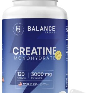 Creatine Monohydrate 3,000mg 120 Capsules – Non-GMO, Gluten-Conscious, High-Purity Pre-Workout Supplement for Muscle Growth and Enhanced Performance – Micronized Formula