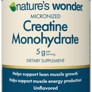 Nature’s Wonder Micronized Creatine Monohydrate Powder 5g, Muscle Health, Muscle Energy Production, No Lactose, 5g of Micronized creatine Powder per Serving, 450G, 90 Servings