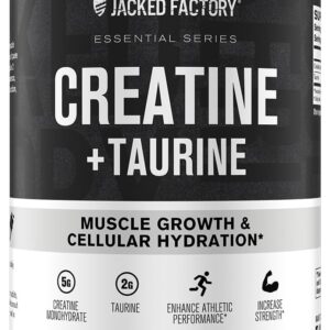 Jacked Factory Creatine + Taurine – Creatine Monohydrate 5000mg with Taurine 2000mg for Increased Muscle Strength & Cellular Hydration – 60 Servings, Unflavored