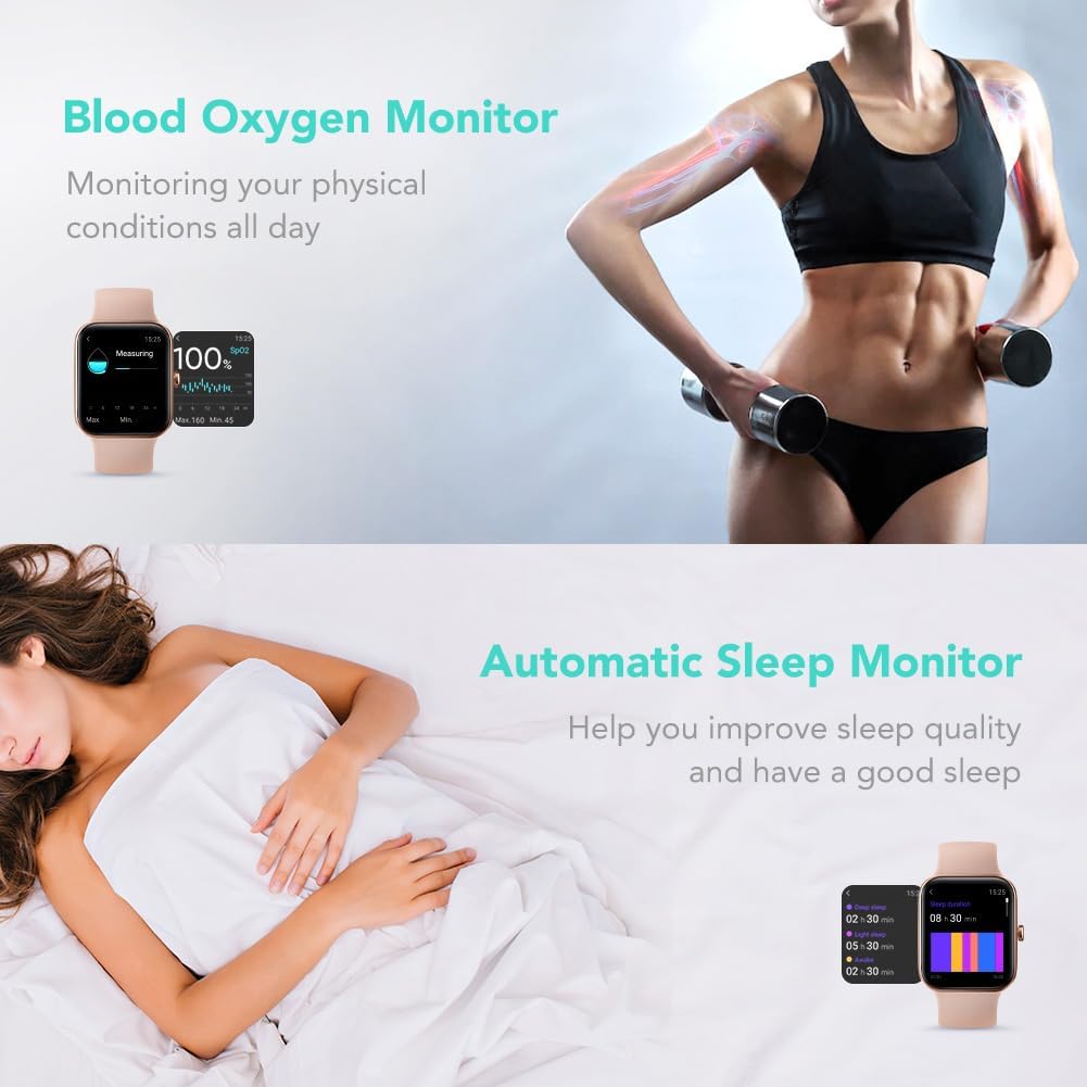 SKG Smart Watch for Women, Fitness Tracker with 5ATM Swimming Waterproof, Sleep Monitor, 1.7'' Touch Screen Smartwatch Fitness Watch for Android-iPhone iOS,V7 Pink - Image 5