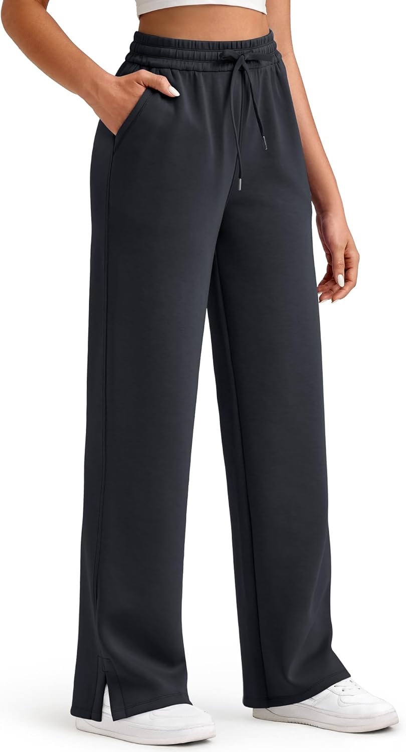 G4Free Smoofit Modal Soft Women's Wide Leg Sweatpants High Waisted Drawstring Side Slit Casual Pants