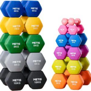 METIS Neoprene Hex Dumbbells [1LB – 35LBS] | Premium Set of Hand Weights For Home & Gym Workouts | Non Slip Free Weights with Hex Design for Strength Training Fitness Yoga and Aerobics