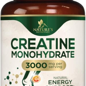 Creatine Monohydrate Capsules 3000mg – Best Micronized Creatine Powder – Supports Lean Muscle, Strength, Energy, & Endurance – Nature’s Supplement, Non-GMO, Gluten Free for Women & Men – 60 Capsules