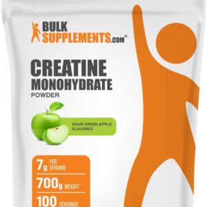 BulkSupplements.com Creatine Monohydrate Powder – Creatine Flavored Powder Supplement, Micronized – Sour Green Apple Flavor, 7g per Serving, 700g (1.5 lbs) (Pack of 1)