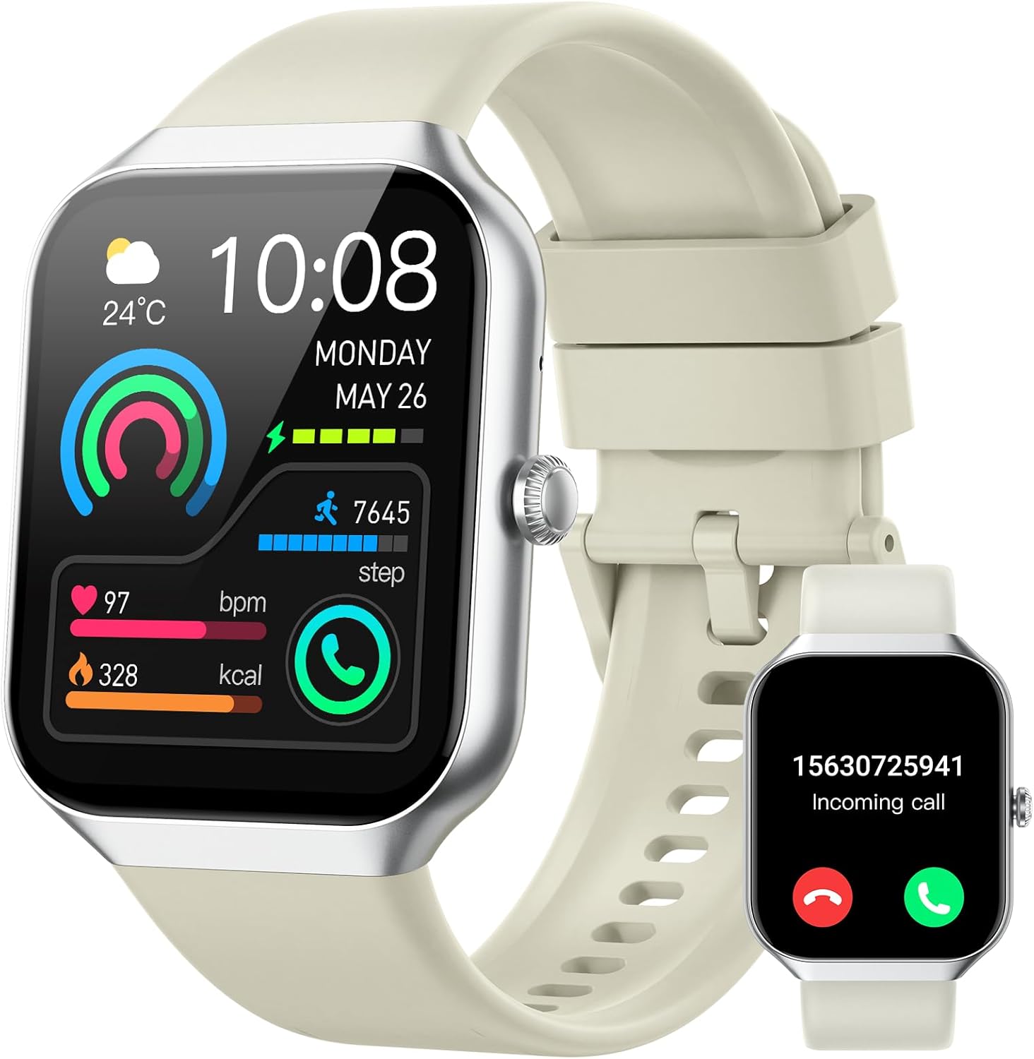 Jugeman Smart Watches for Women(Answer/Make Call), 1.96" HD New Smartwatch with Heart Rate/Sleep Monitor/Pedometer/Calories, 113+ Sports Modes, Fitness Watch IP68 Waterproof for Android iOS Beige