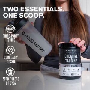 Jacked Factory Creatine + Taurine – Creatine Monohydrate 5000mg with Taurine 2000mg for Increased Muscle Strength & Cellular Hydration – 60 Servings, Unflavored