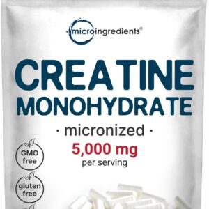 Creatine Monohydrate 5,000mg, 500 Capsules | Pure Creatine Pills – Micronized + Unflavored Powder Source, Easy Absorption | Keto, Non-GMO