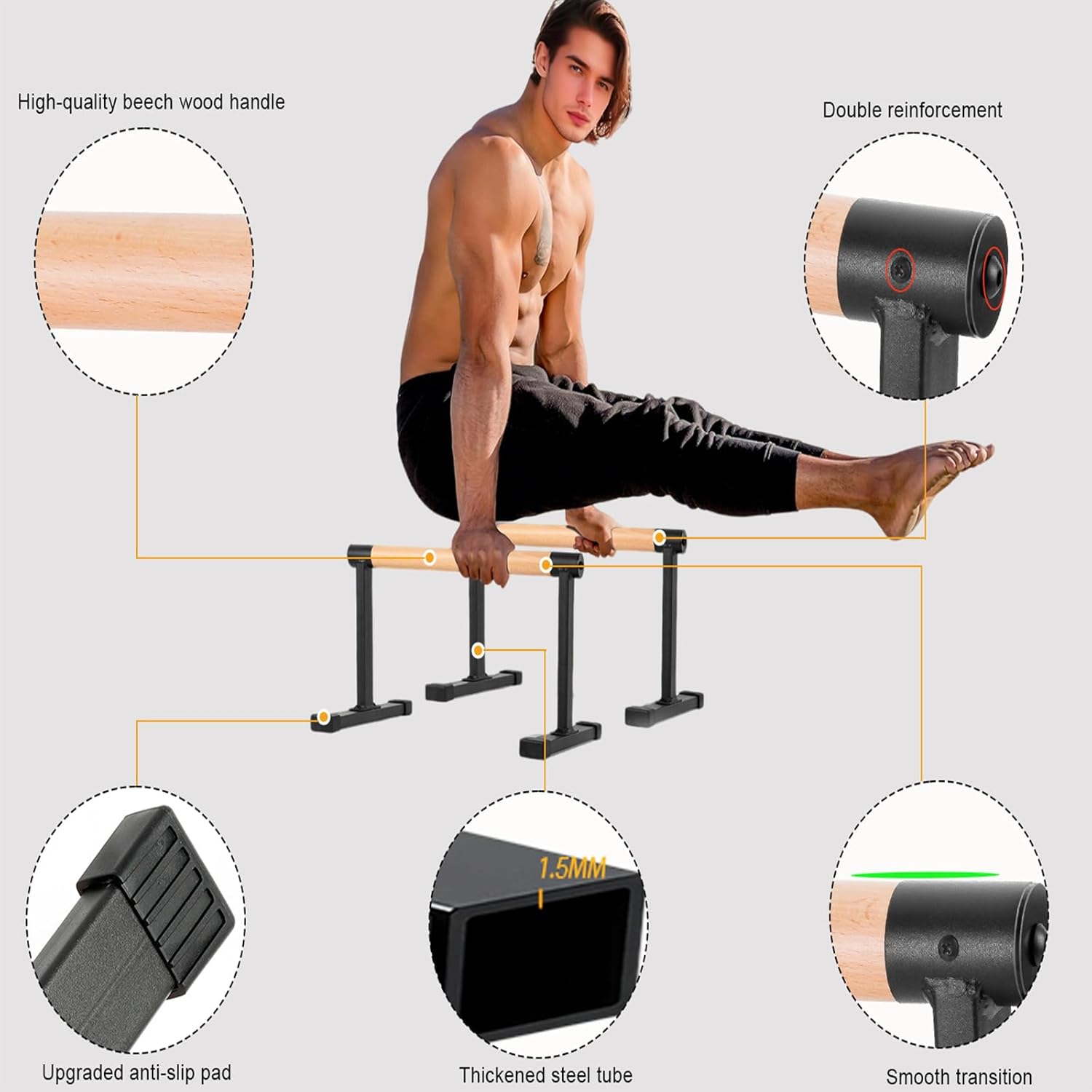 Wooden Parallettes Bars - Push Up Bars Calisthenics Equipment for Handstand Training - Image 4