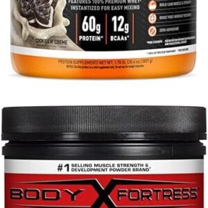 Bundle of Body Fortress Super Advanced Whey Protein Powder, Cookies N’ Creme 1.78 lbs + Body Fortress 100% Micronized Creatine Monohydrate Powder, 300g (60 Servings, 5g Scoop) – Unflavored