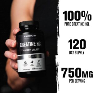 Jacked Factory Creatine HCl Capsules – CON CRET Creatine Pills 750mg – Lean Muscle Growth & Recovery, Boost Strength & Endurance, No Bloating or Cramps – 120 Capsules