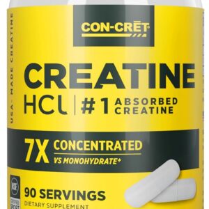 CON-CRET Creatine HCl Capsules | Muscle, Cognitive, Cellular Energy Support | No Bloating or Cramps | USA Made & NSF Certified | Creatine Pills (90 ct)