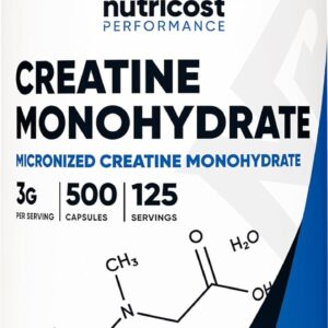 Nutricost Micronized Creatine Monohydrate 3,000mg 500 Capsules, 125 Servings, 750mg of Creatine Monohydrate Per Capsule