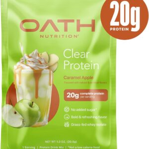Oath Nutrition Clear Whey Isolate Protein Powder, Caramel Apple, 20g Complete Protein per Serving, No Added Sugar, Grass-Fed, Single Serving (6 Count)
