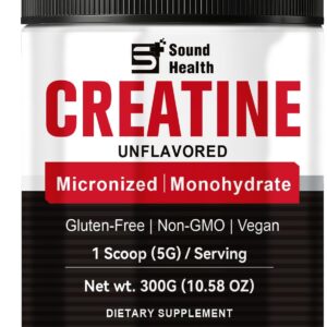 Creatine Monohydrate Powder 5000mg Pure Creatine Powder Monohydrate Micronized 300g (60 Servings) Unflavored Nutritional Supplements for Men & Women Sugar-Free,Vegan, Non-GMO with Scoop