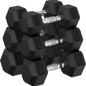 Hex Dumbbell 135 lb Set, Pair of 17.5/22.5/27.5 lb, Rubber Encased Dumbbells Strength Training, Hand Weight for Workout & Exercise