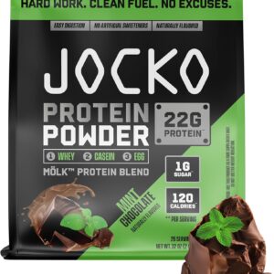 Jocko Fuel Mölk Whey Protein Powder 22g Low Sugar Monk Fruit Blend – Muscle Recovery & Growth, Packaging May Vary (26 Servings, Mint Chocolate)
