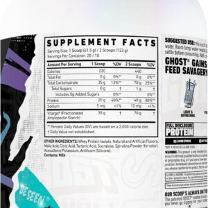 GHOST Clear Gains Mass Gainer Protein Powder – Post-Workout Weight Gainer Mix – 40g of Whey Protein Isolate, 440 Calories & 70g Vitargo Carbs – Lean Muscle Building & Recovery – Blue Raspberry