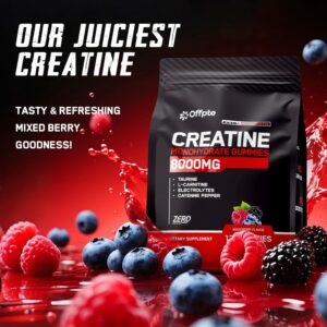 Creatine Monohydrate Gummies for Men & Women, Sugar-Free Vegan Chewable travel creatine packets(8g Per Packet) with Taurine for Muscle, Energy, Focus Support, Pre Workout Nutrition Supplements,120 Ct
