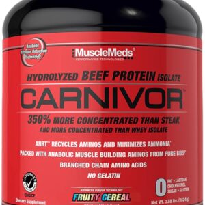 MuscleMeds CARNIVOR Beef Protein Isolate Powder, Muscle Building, Recovery, Lactose Free, Sugar Free, Fat, Free, 23g Protein, Fruity Cereal, 56 Servings