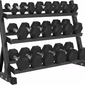 350LB 450LB 550LBS Rubber Hex Dumbbell Sets with Rack for Home Gym, 5-50LB Dumbbell Sets Coated Hand Weights for Strength Training, Workouts