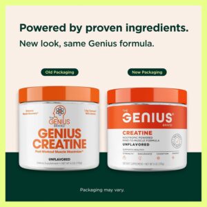 The Genius Brand Genius Creatine – Creatine Monohydrate Powder for Active Lifestyles – Endurance, Strength, Brain Performance & Muscle Health Support – Mind-to-Muscle Formula – Unflavored – 6 oz