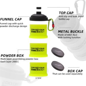 Protein Powder Stackable Container To Go,with Top Cap Funnel for Water Bottle,Twist Lock Portable Supplement Organize Storage Dispenser for Pre/Post Workout,Fitness,Travel,Gym