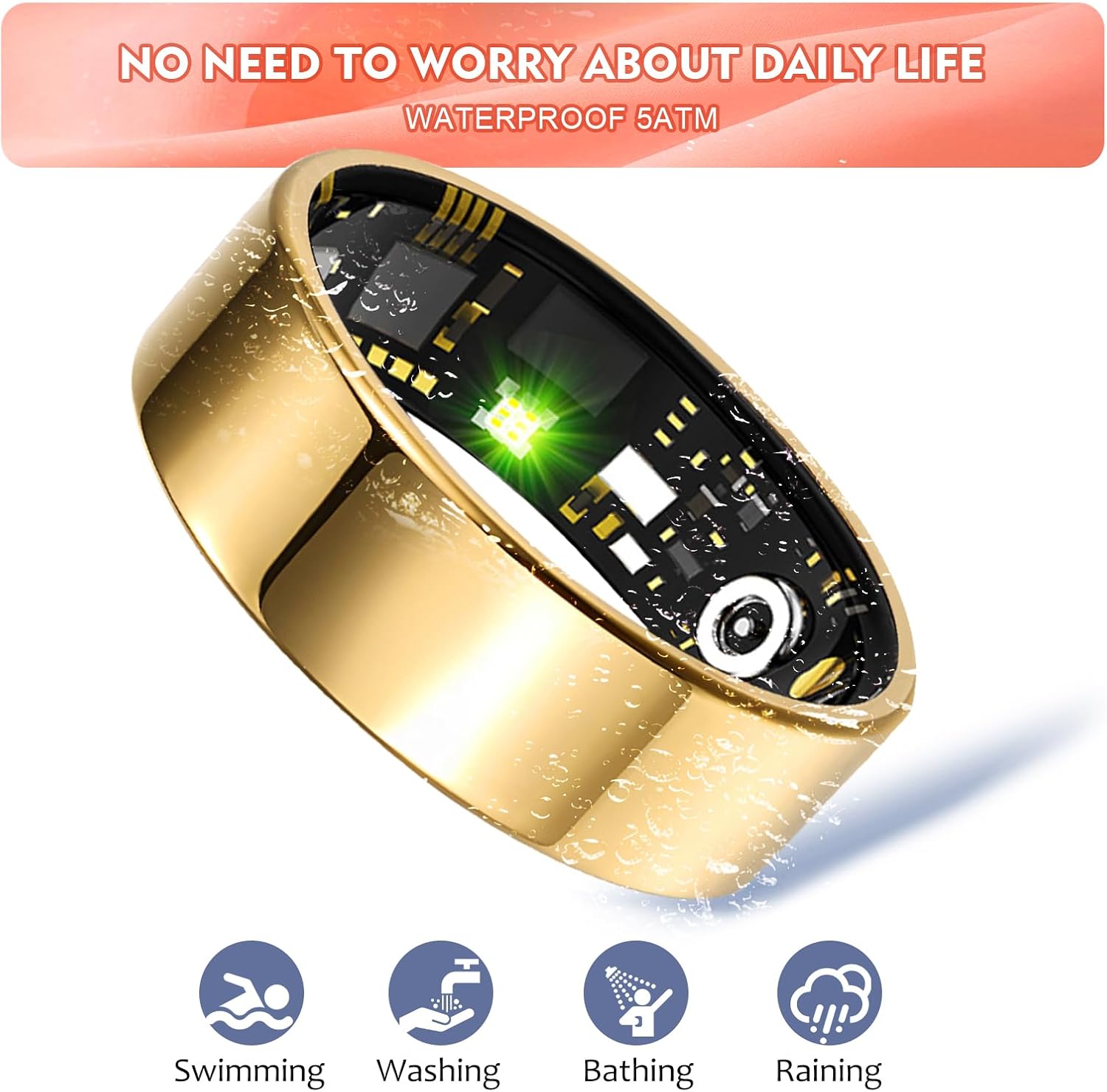 Smart Ring for Women Men Fitness Tracker with Heart Rate, Blood Oxygen, Blood Pressure, Sleep Monitoring, Step Counting, IP68 Waterproof, No Subscription Fee (Enamel Color, #7) - Image 8