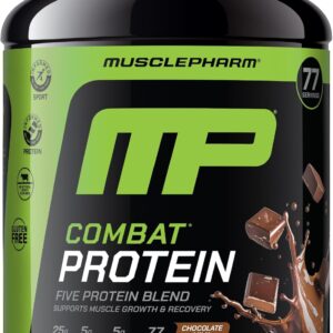 MusclePharm Combat Protein Powder, Chocolate Milk Flavor, Fuels Muscles for Productive Workouts, 5 Protein Sources Including Whey Protein Isolate & Egg Albumin, Gluten Free, 6.2 lb, 77 Servings
