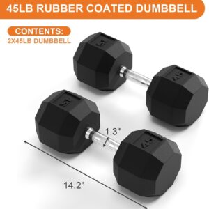 Rubber Coated Hex Dumbbell Weight Set with Chrome Handle | Multiple Sizes (35/40/45/50 Lbs Pairs) | Hand Weight for Muscle Toning, Strength Building & Full Body Workout