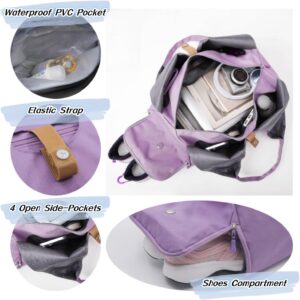 Small Gym Bag for Women with Shoe Compartment & Wet Pocket Sports Travel Duffel Bag,Yoga Gym Totes With Mat Holder,Waterproof Carry On Weekender Overnight Bag (Purple)