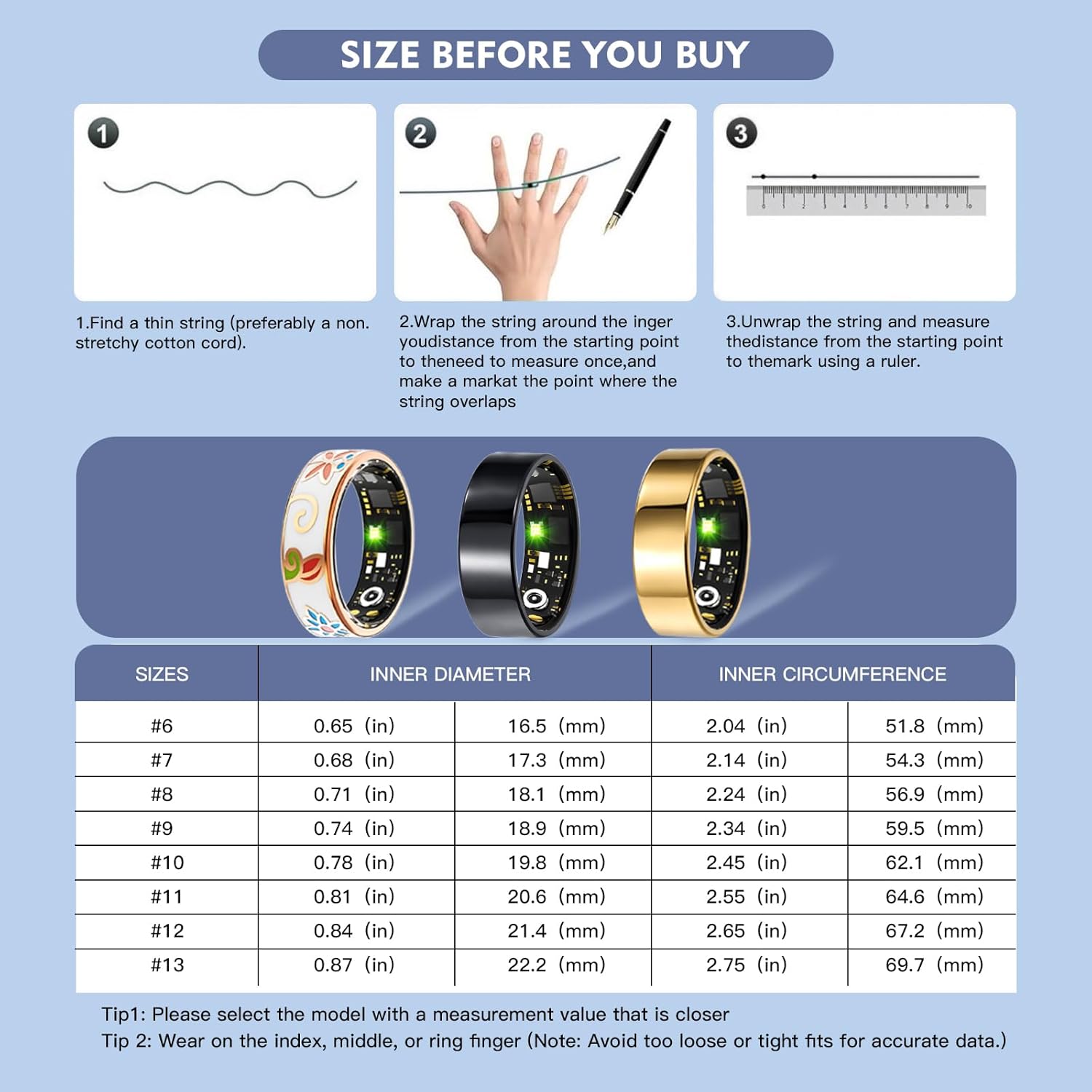 Smart Ring for Women Men Fitness Tracker with Heart Rate, Blood Oxygen, Blood Pressure, Sleep Monitoring, Step Counting, IP68 Waterproof, No Subscription Fee (Enamel Color, #7) - Image 5