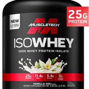 MuscleTech ISO Whey Isolate Protein Powder, Vanilla – Post Workout Gym Supplement for Lean Muscle Gain, Body Building Weight Gainer & Recovery – 25g Protein, BCAA, EAA & 0 Added Sugar – 5lbs