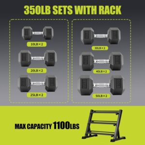 550LB 450LB 350LB Dumbbell Set with Rack Rubber Coated Dumbbells 5-50 Hex Weights Dumbbells Set for Home Workout Complete Weight Set with Rack Heavy